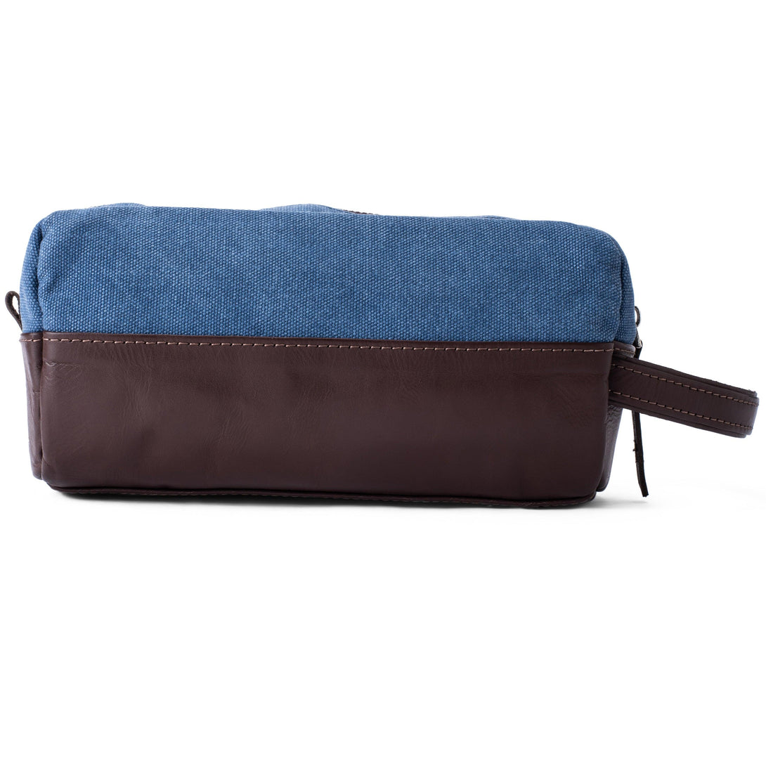 Dopp Kit Leather & Canvas lightweight handbag | Blue & Brown - Spiš.