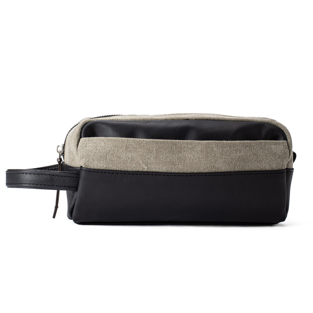 Dopp Kit Leather & Canvas lightweight handbag | Olive Grey & Black - Spiš.