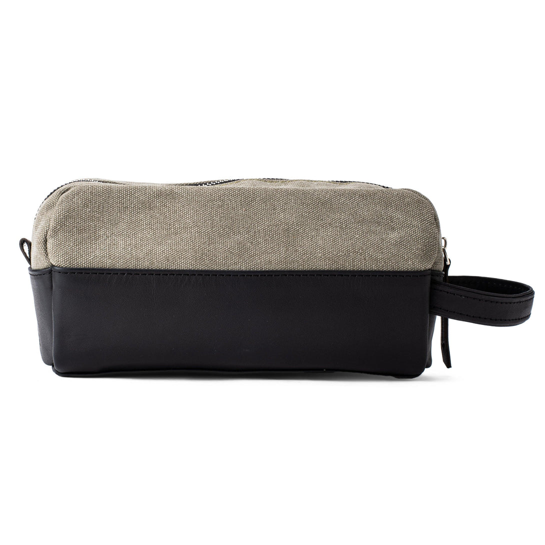 Dopp Kit Leather & Canvas lightweight handbag | Olive Grey & Black - Spiš.