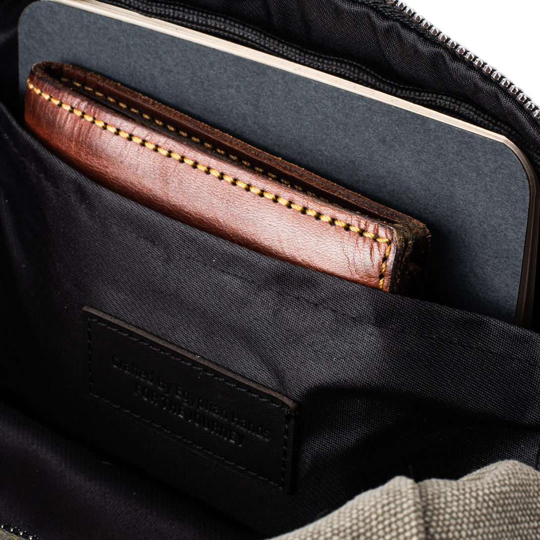 Dopp Kit Leather & Canvas lightweight handbag | Olive Grey & Black - Spiš.