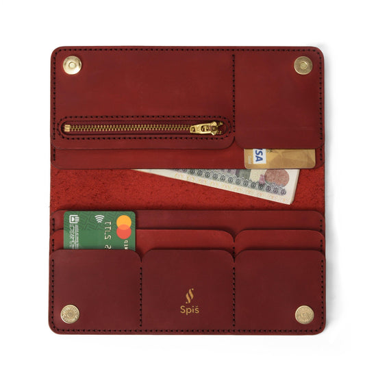 Portcullis Long Leather Wallet for women | Burgandy