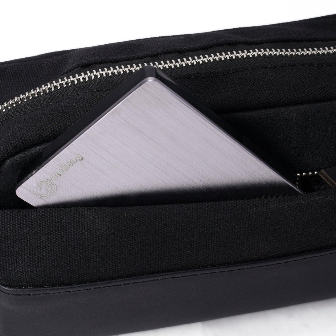 Dopp Kit Leather & Canvas lightweight handbag | Full Black - Spiš.