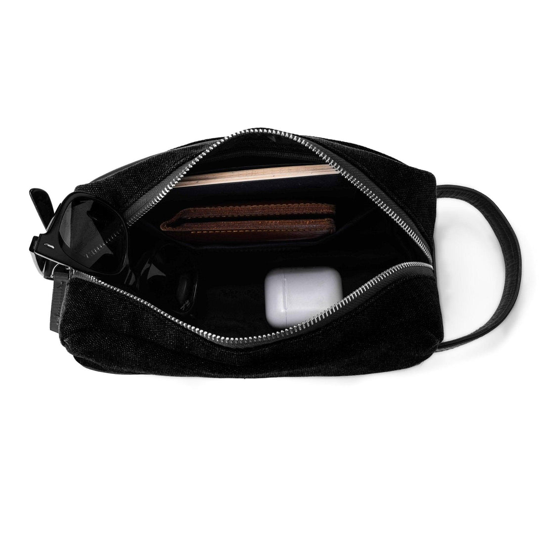 Dopp Kit Leather & Canvas lightweight handbag | Full Black - Spiš.